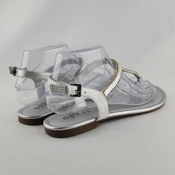 GUESS Women's Flat Silver Bejeweled Rhinestones Thong Sandals Size 8M - Picture 7 of 15